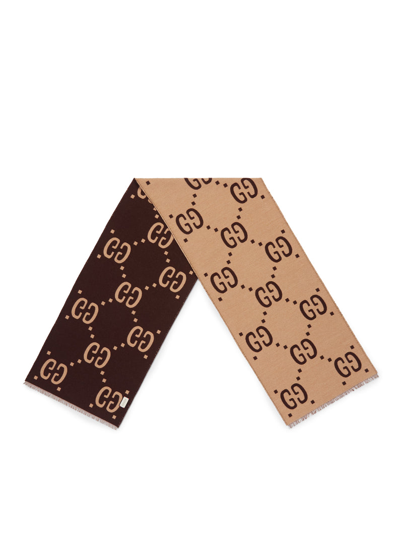 WOOL AND SILK SCARF WITH GG JACQUARD PATTERN