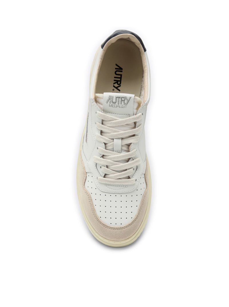 MEDALIST LOW SNEAKERS IN WHITE AND BLUE LEATHER AND BEIGE SUEDE