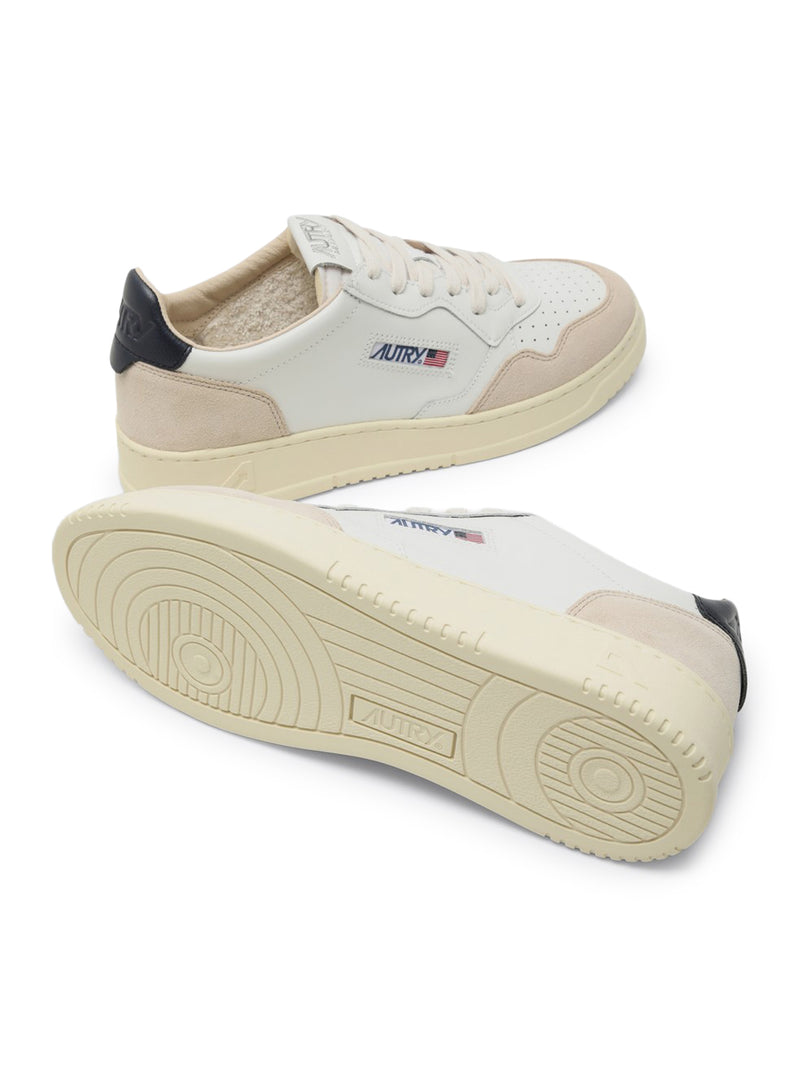 MEDALIST LOW SNEAKERS IN WHITE AND BLUE LEATHER AND BEIGE SUEDE