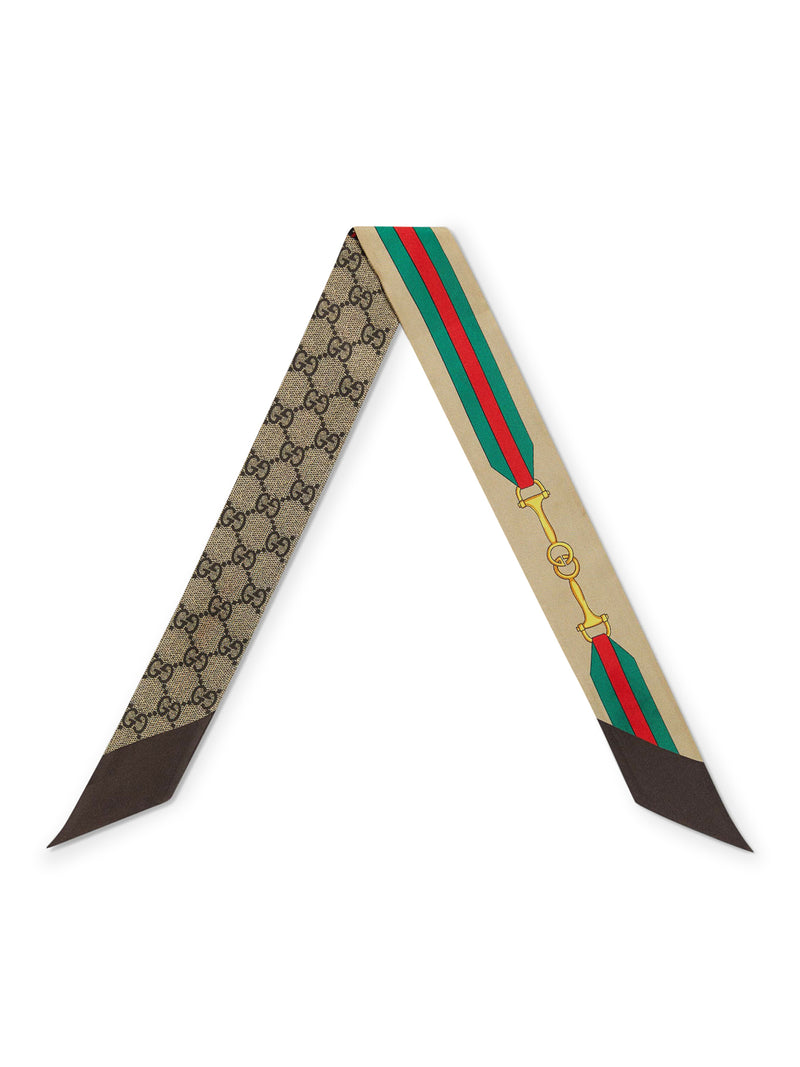 SILK BOW WITH HORSEBIT PRINT WITH GG AND WEB CROSSING