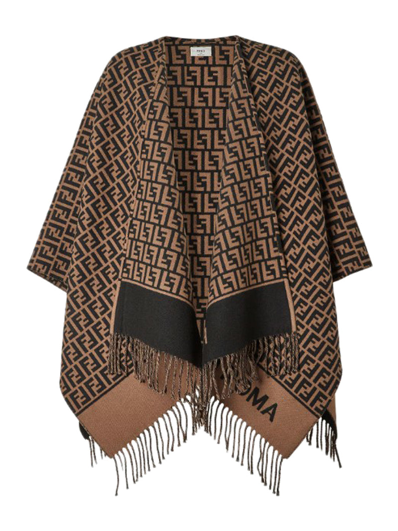 BROWN WOOL AND CASHMERE PONCHO
