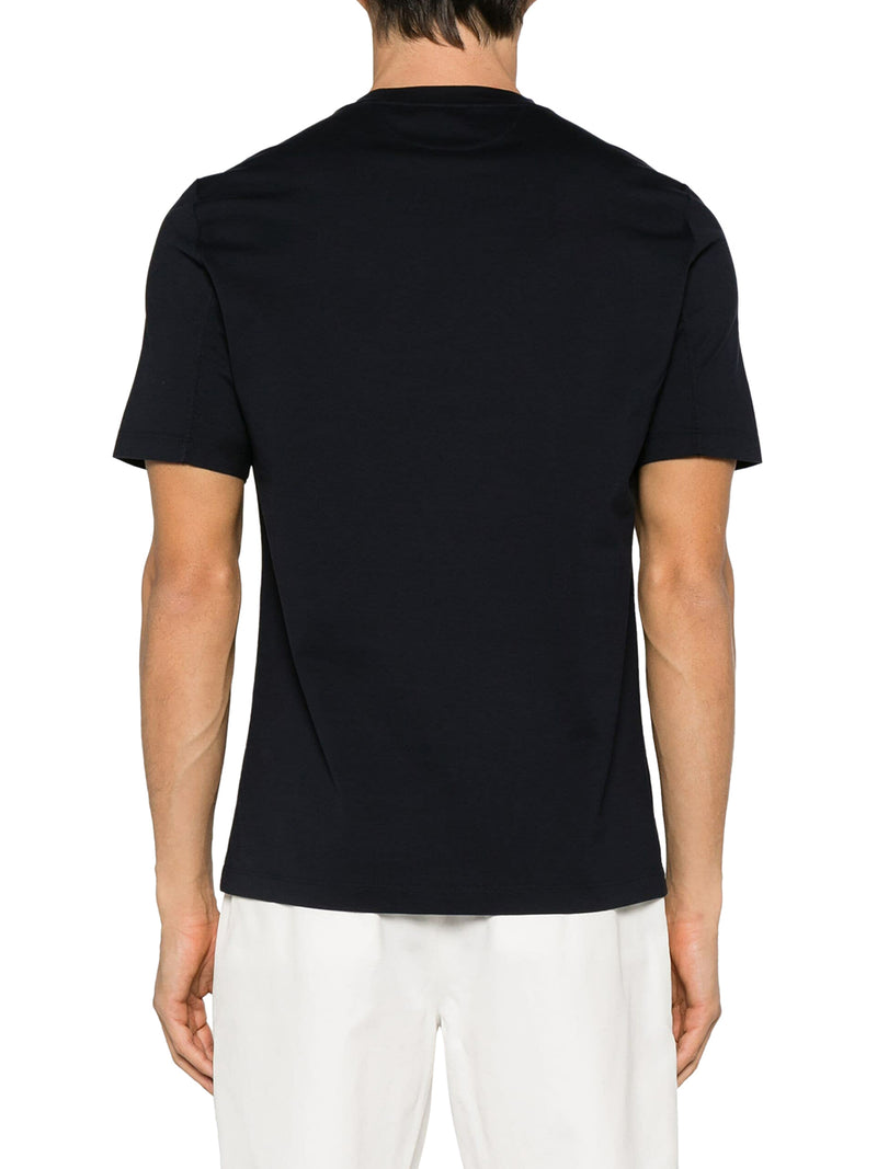 BLUE COTTON T-SHIRT WITH CONTRASTING LOGO PRINT