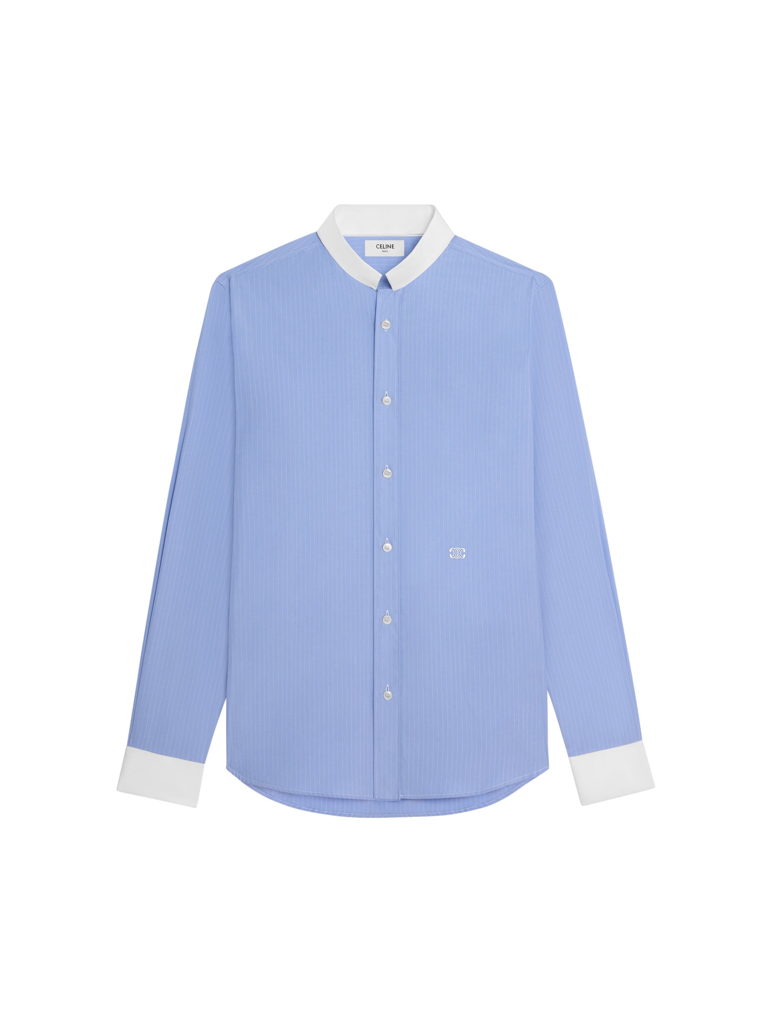 LOOSE SHIRT WITH REVERSE COLLAR IN STRIPED COTTON SKY BLUE / CHALK
