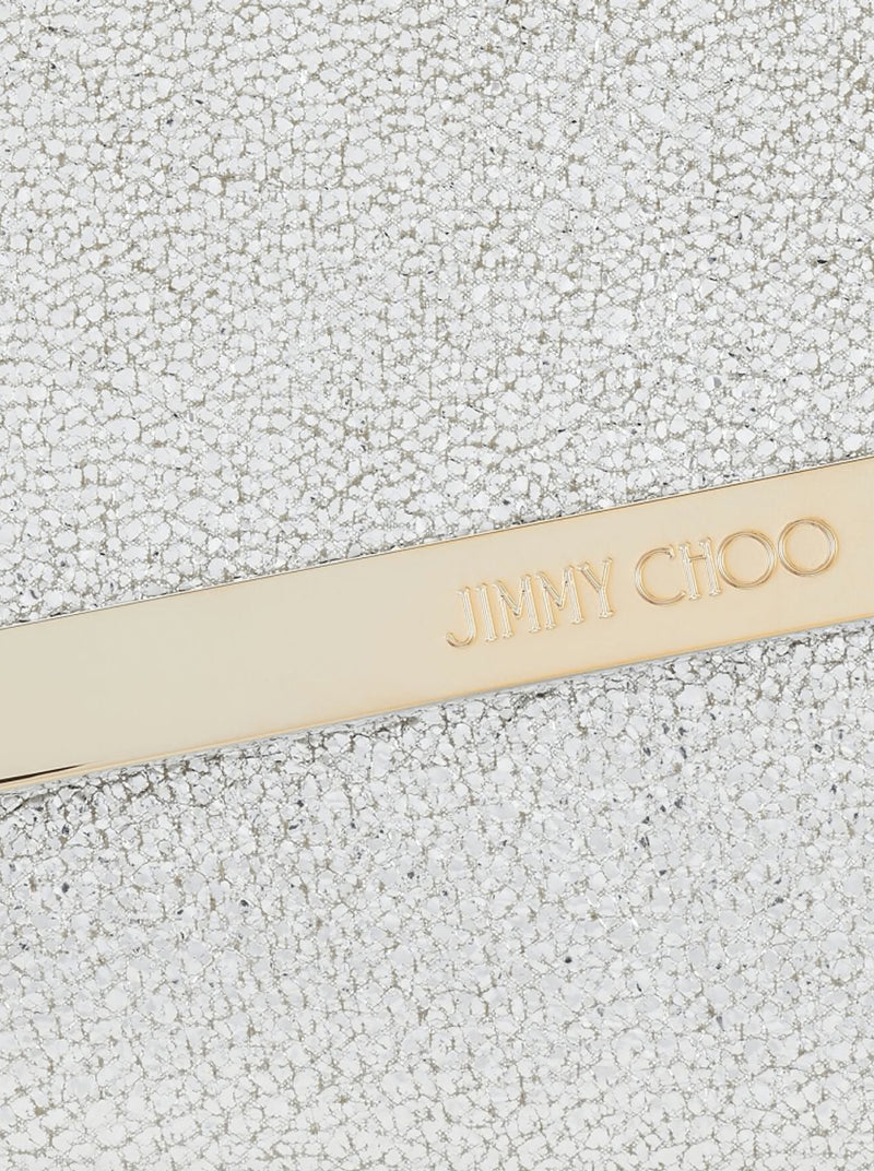 Champagne leather clutch bag with glitter