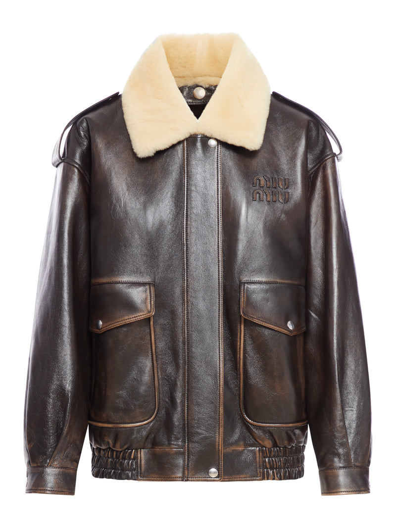LAMBSKIN NAPPA JACKET WITH SHEARLING COLLAR
