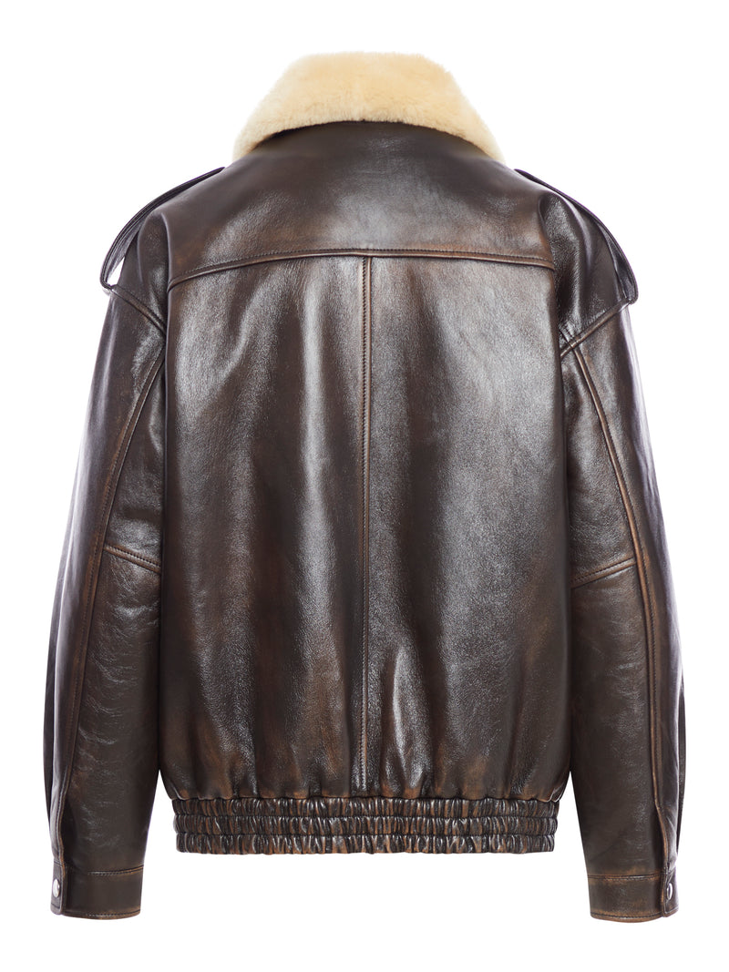 LAMBSKIN NAPPA JACKET WITH SHEARLING COLLAR