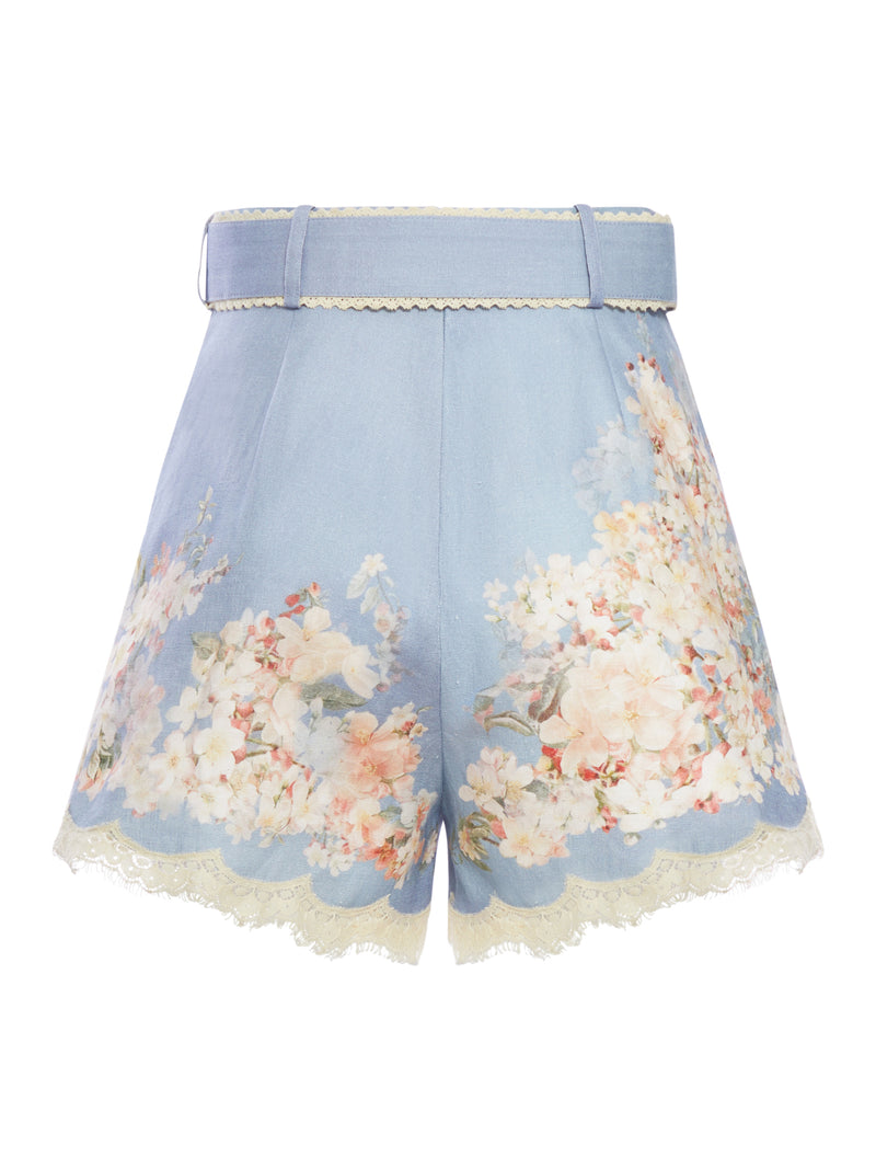 SHORTS WITH LACE HEM AND FLORAL PRINT