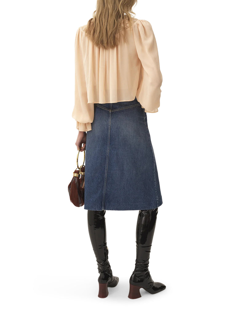 FADED DENIM MIDI SKIRT