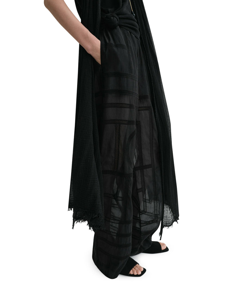 SEMI-TRANSPARENT SILK TROUSERS WITH MONOGRAM