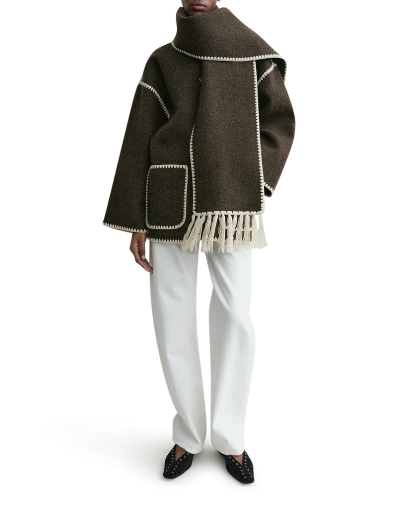 EMBROIDERED SCARF JACKET CHOCOLATE MELANGE