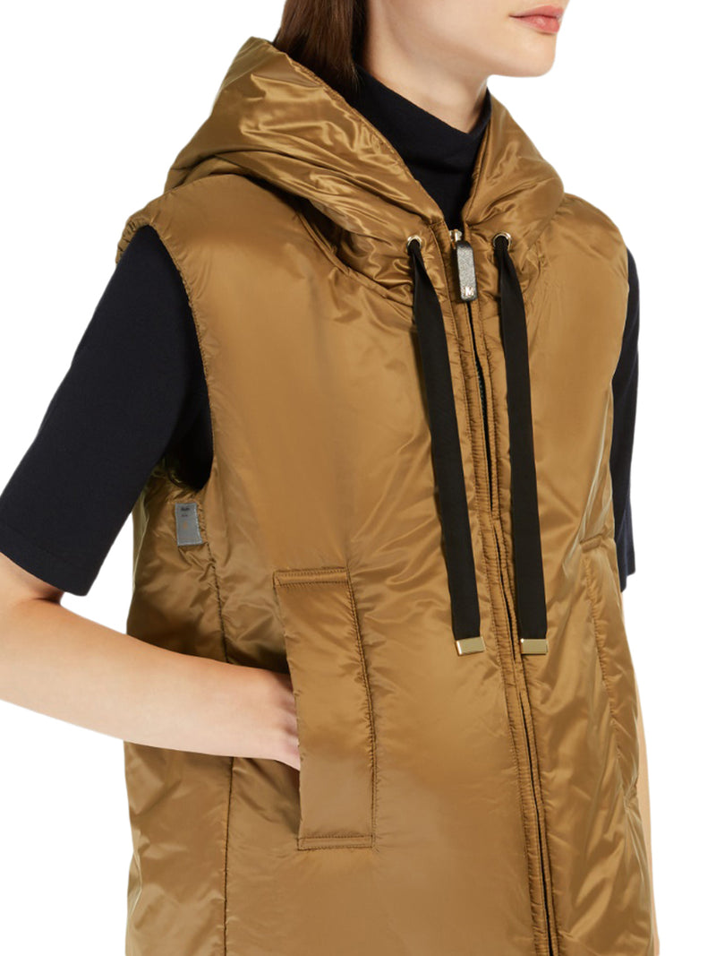 PADDED VEST WITH HOOD IN ANTI-DROP CANVAS