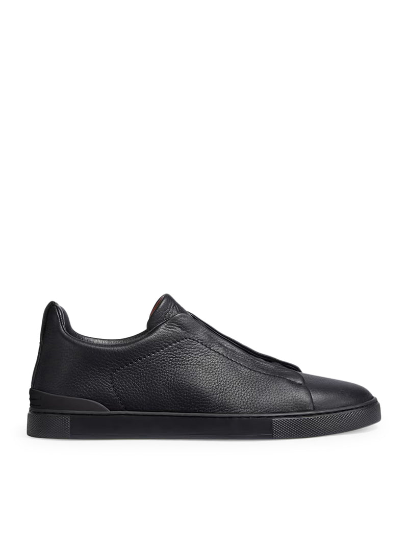 TRIPLE STITCH SNEAKERS IN BLACK DEERSKIN