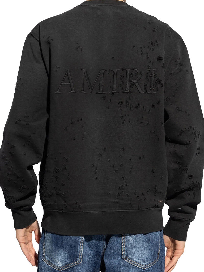 CREW NECK SWEATSHIRT WITH DESTROYED EFFECT