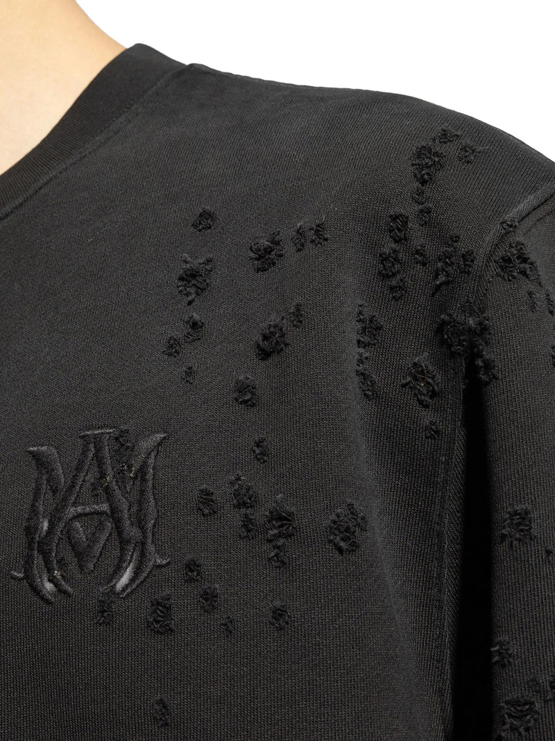 CREW NECK SWEATSHIRT WITH DESTROYED EFFECT