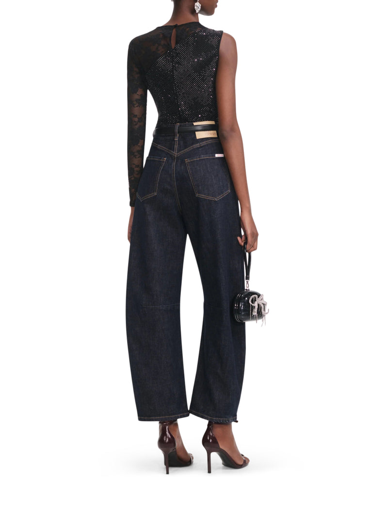 TOP WITH RHINESTONE AND LACE SLEEVES