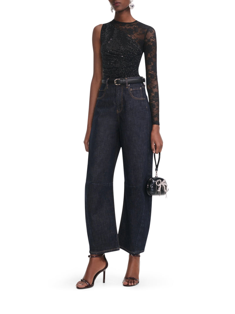 TOP WITH RHINESTONE AND LACE SLEEVES