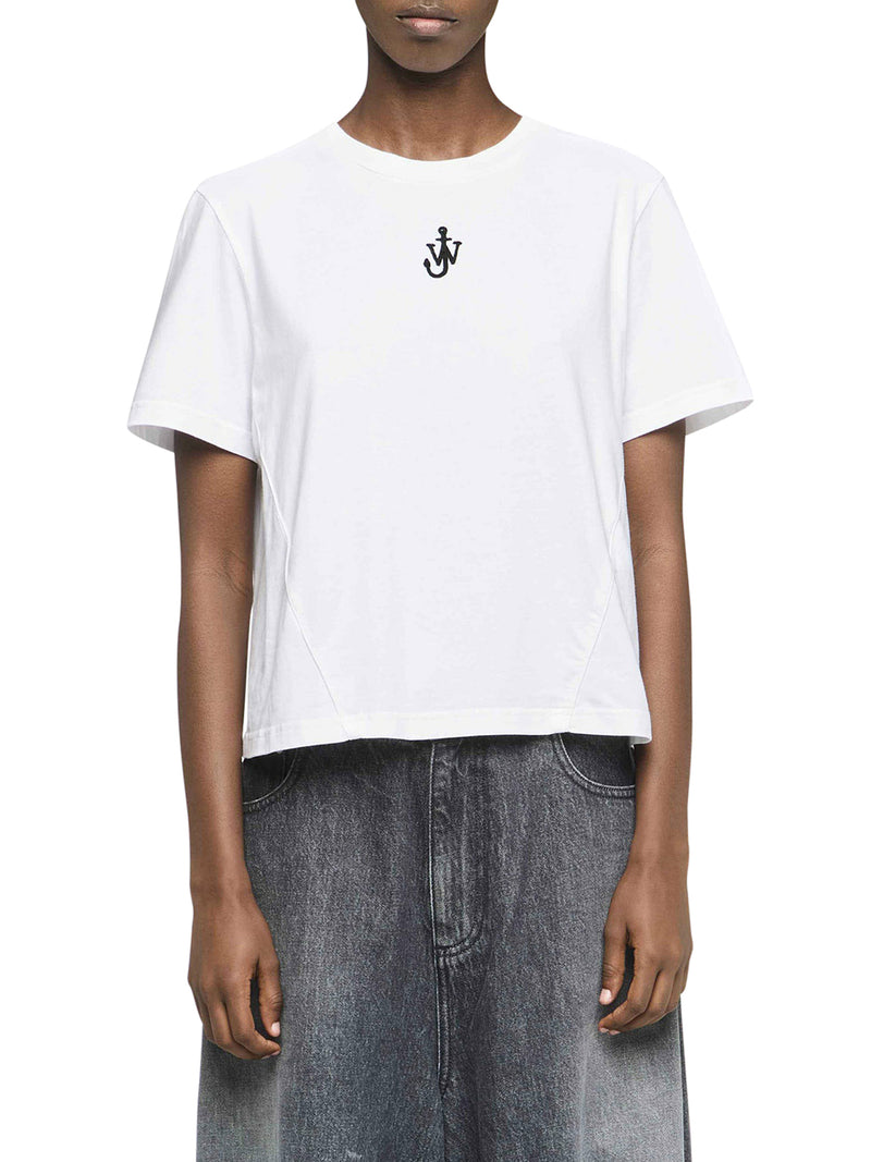 PANELLED CROPPED T-SHIRT WITH ANCHOR EMBROIDERY