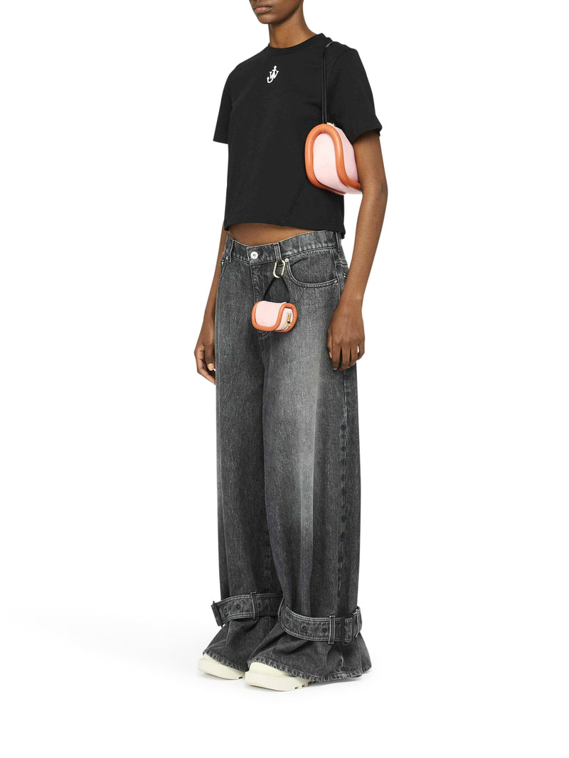 PANELLED CROPPED T-SHIRT WITH ANCHOR EMBROIDERY