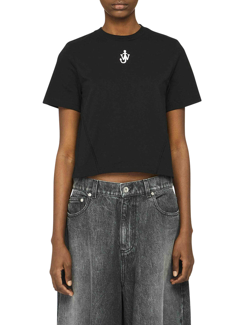 PANELLED CROPPED T-SHIRT WITH ANCHOR EMBROIDERY
