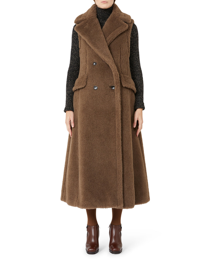 SLEEVELESS COAT IN ALPACA AND WOOL TEDDY