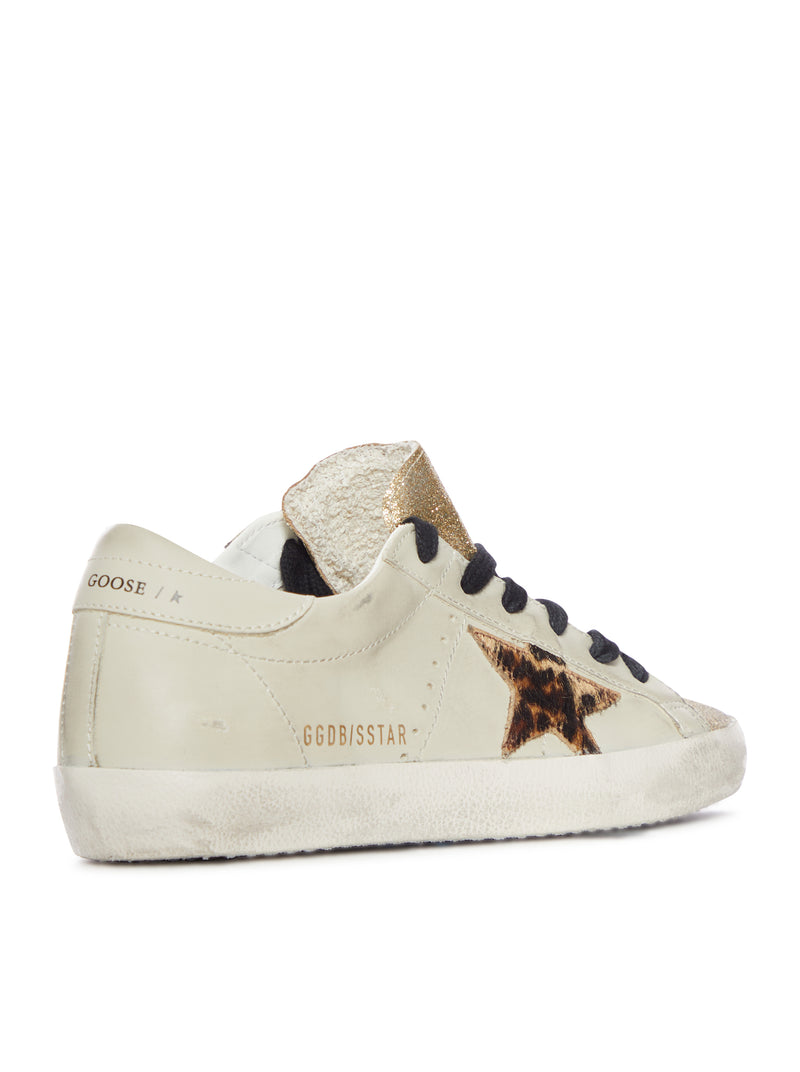 SUPERSTAR SNEAKER IN LEATHER WITH LEOPARD STAR AND GLITTER TONGUE