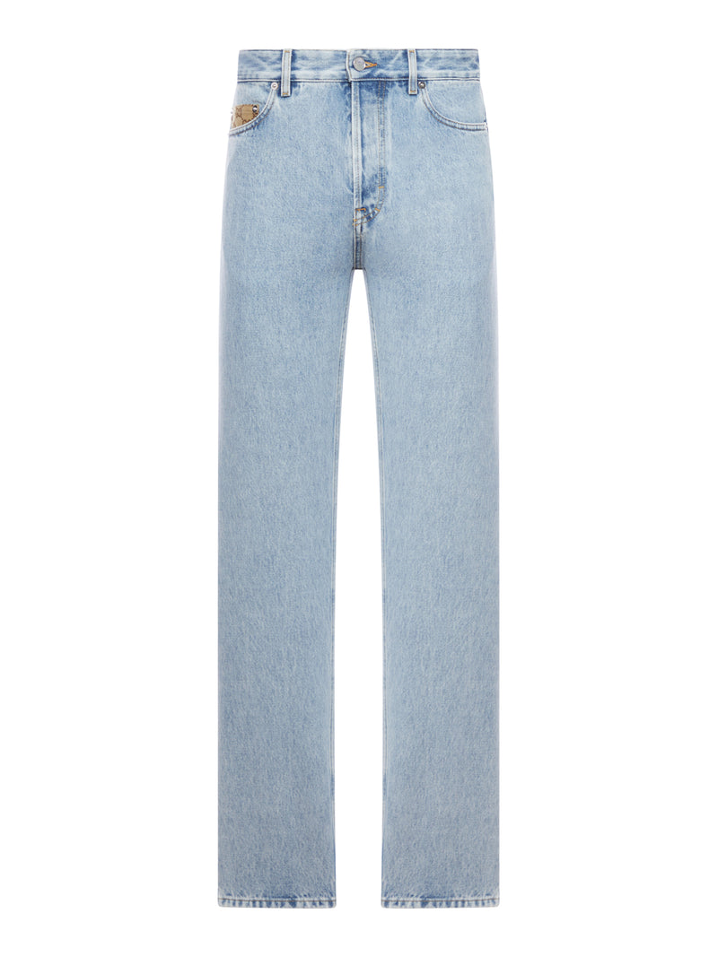 DÉLAVÉ DENIM TROUSERS WITH GG INSERT