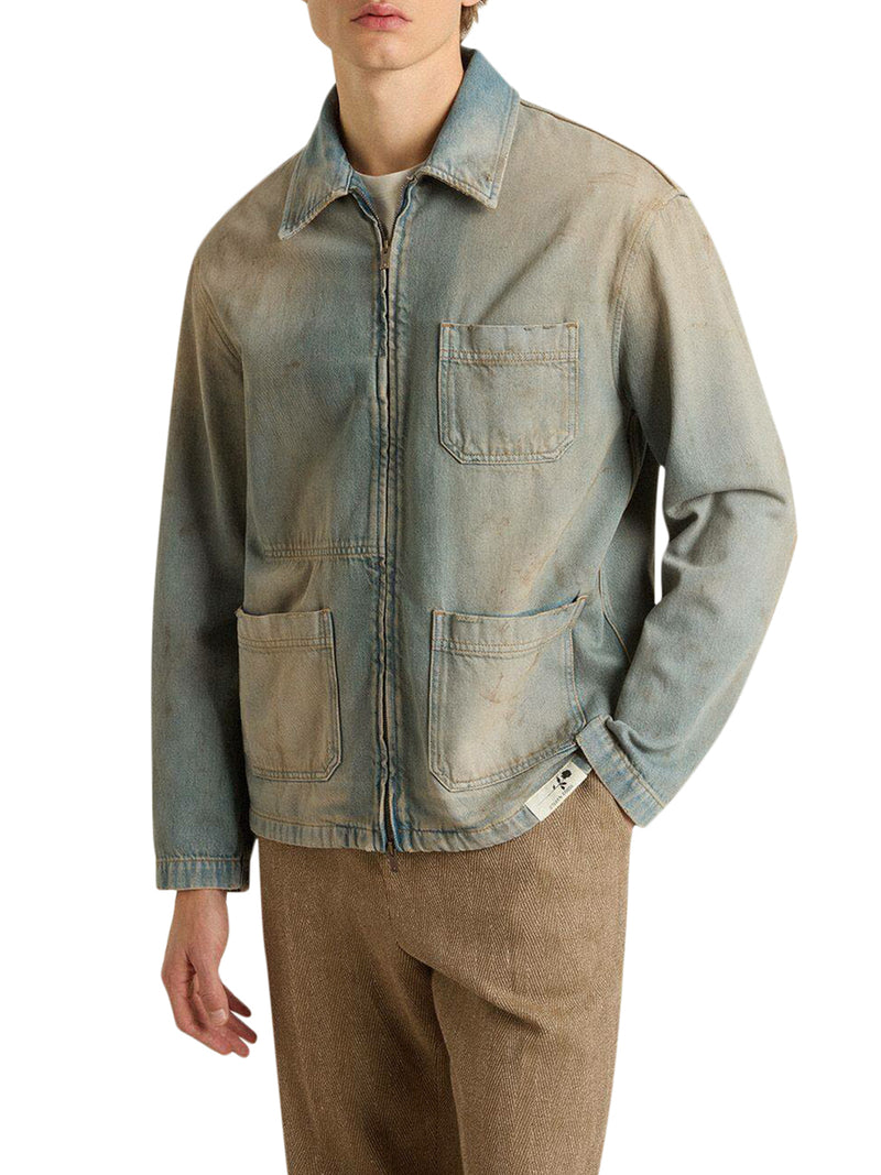 MEN`S DISTRESSED EFFECT DENIM JACKET WITH ZIP