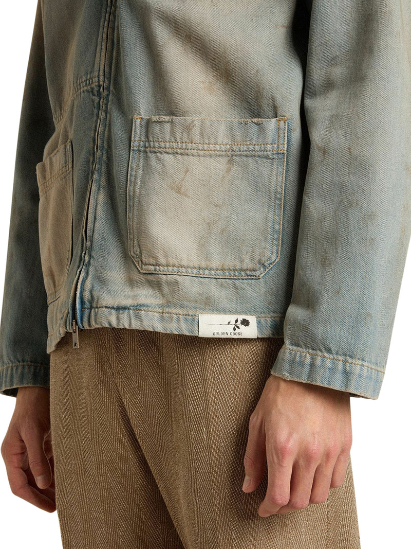 MEN`S DISTRESSED EFFECT DENIM JACKET WITH ZIP
