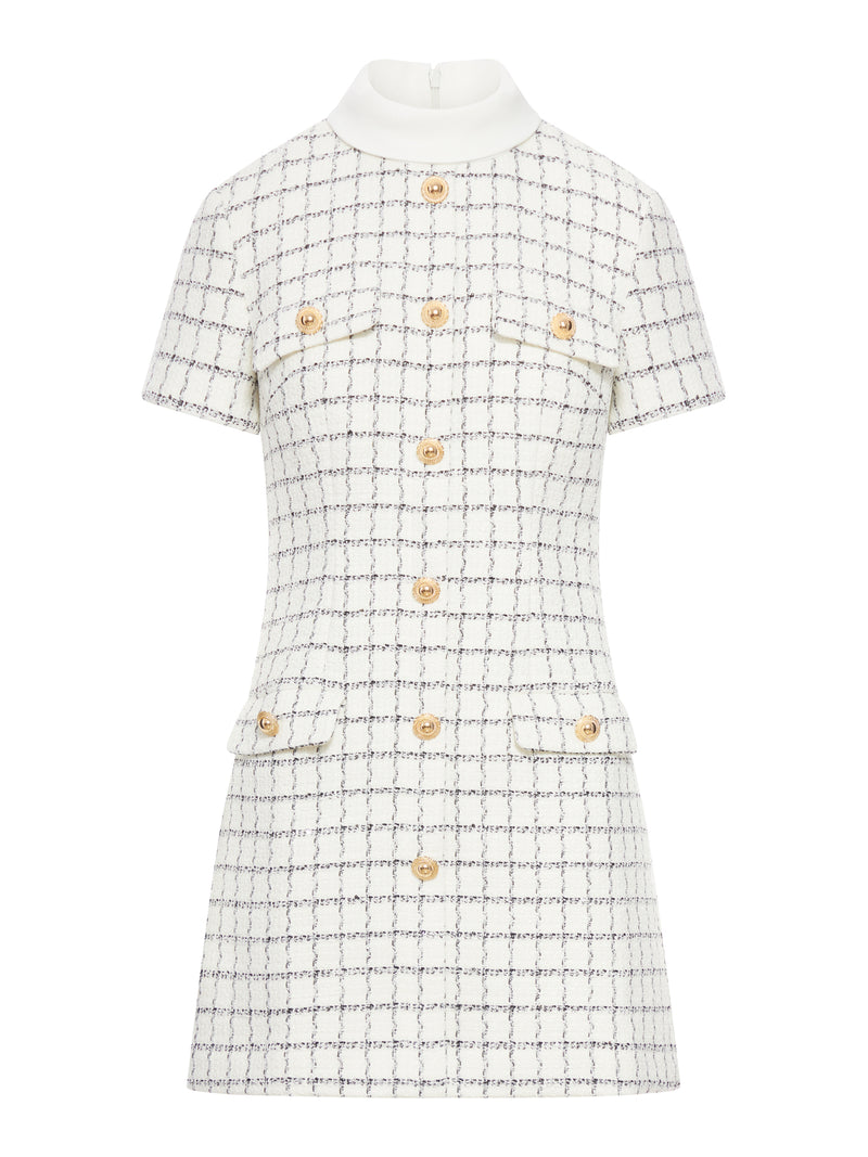 CHECKED BOUCLE MINI DRESS