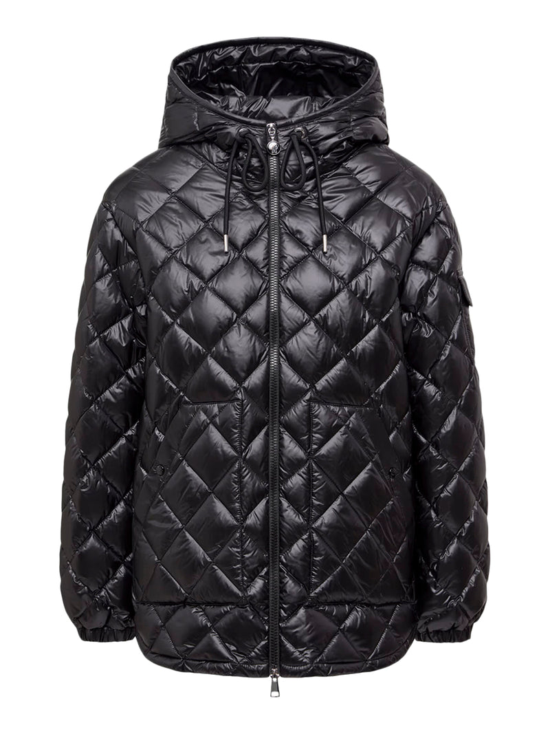 SHORT DOWN JACKET WITH HOOD AND DIAMOND QUILTING
