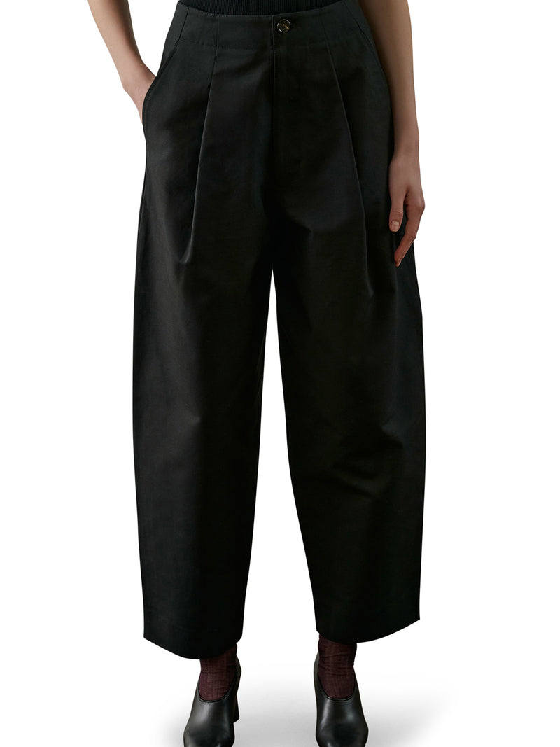 DALEY PLEATED BLACK COTTON TROUSERS