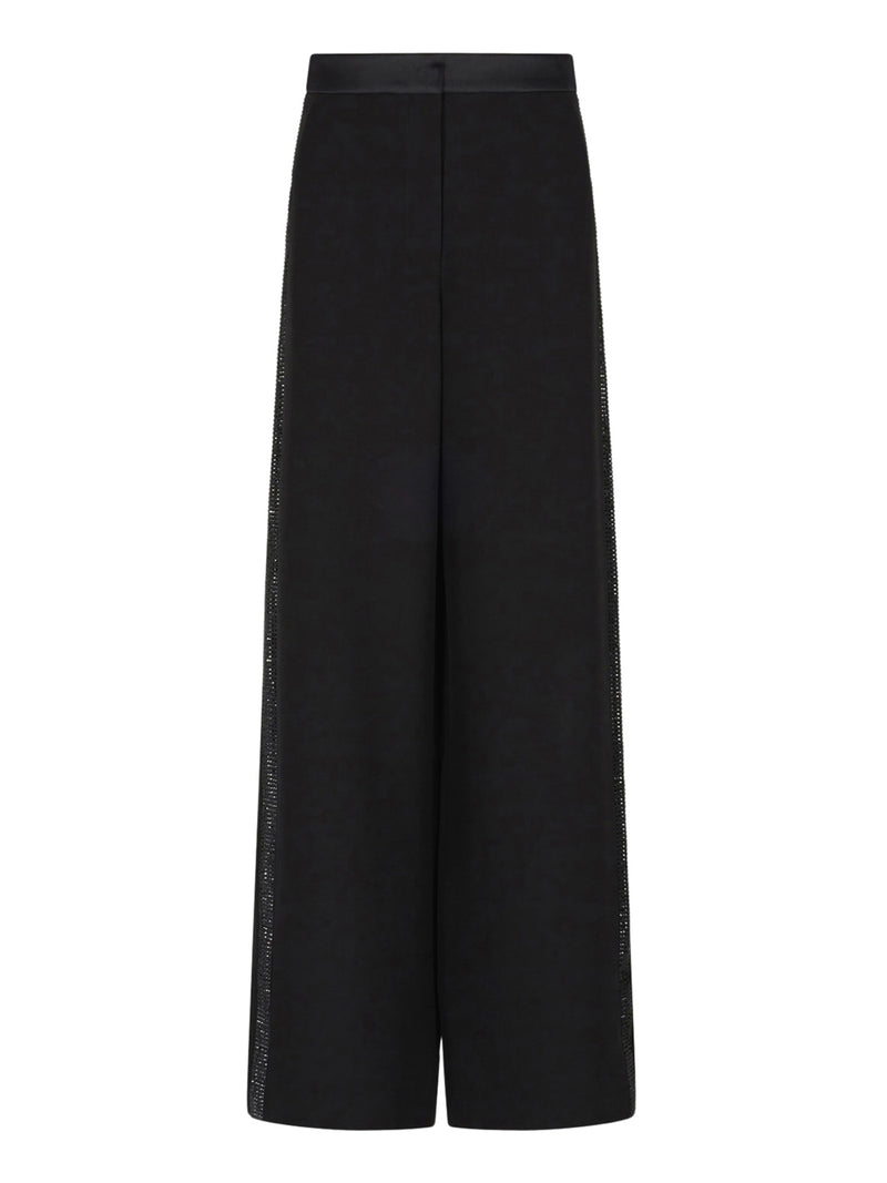 WIDE SILK TROUSERS WITH RHINESTONE DETAIL