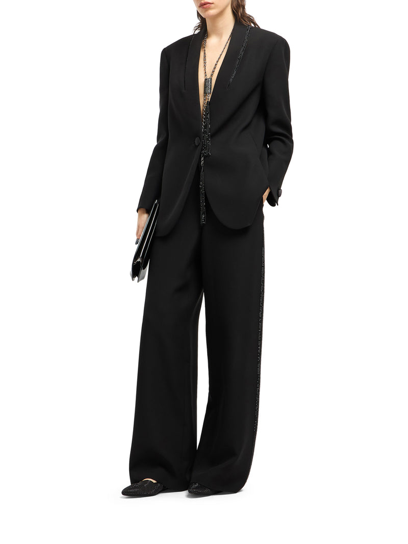 SINGLE BREASTED SILK JACKET WITH RHINESTONE EMBROIDERY