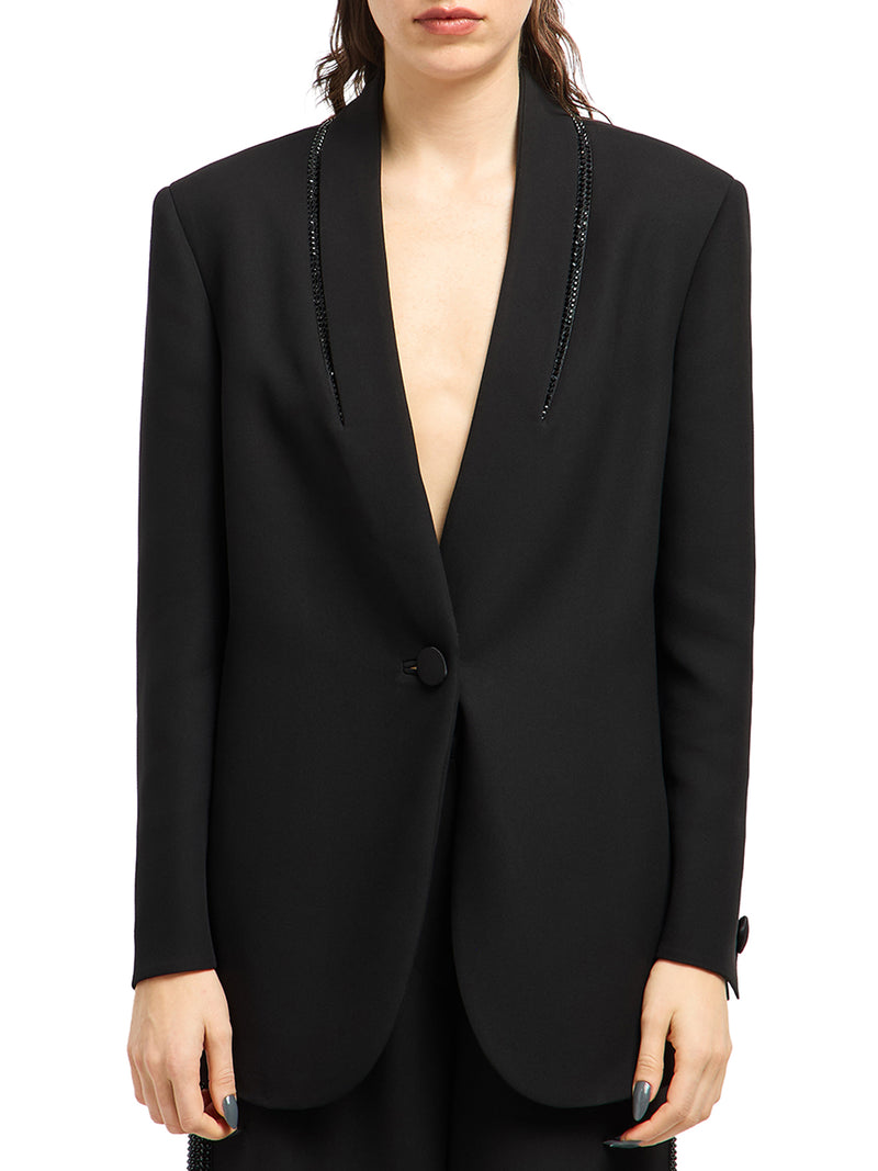 SINGLE BREASTED SILK JACKET WITH RHINESTONE EMBROIDERY