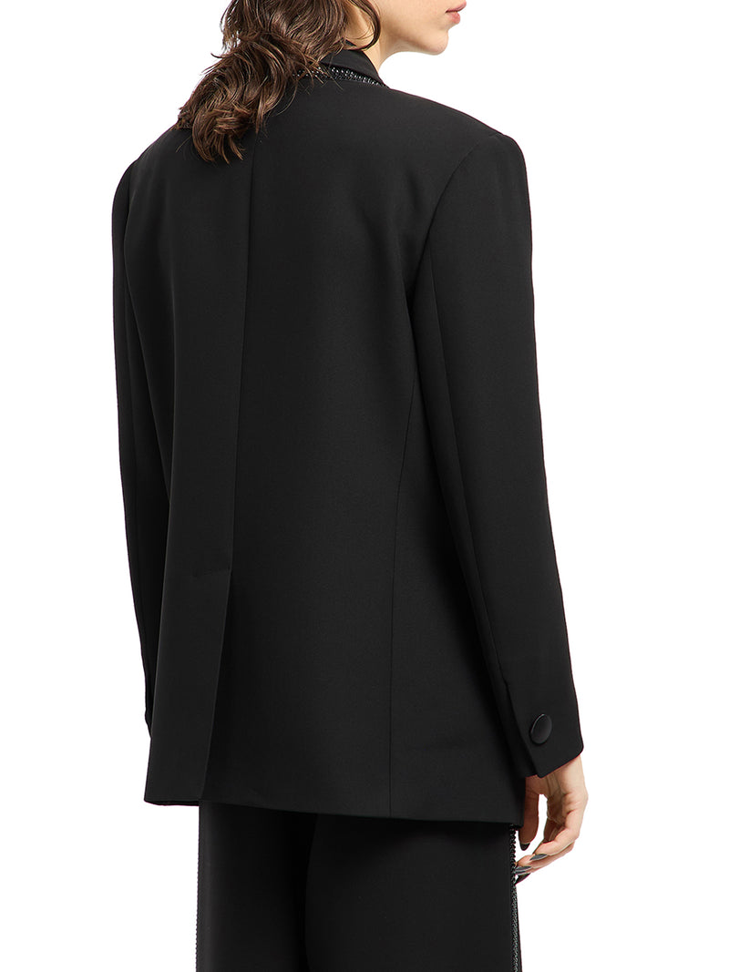 SINGLE BREASTED SILK JACKET WITH RHINESTONE EMBROIDERY