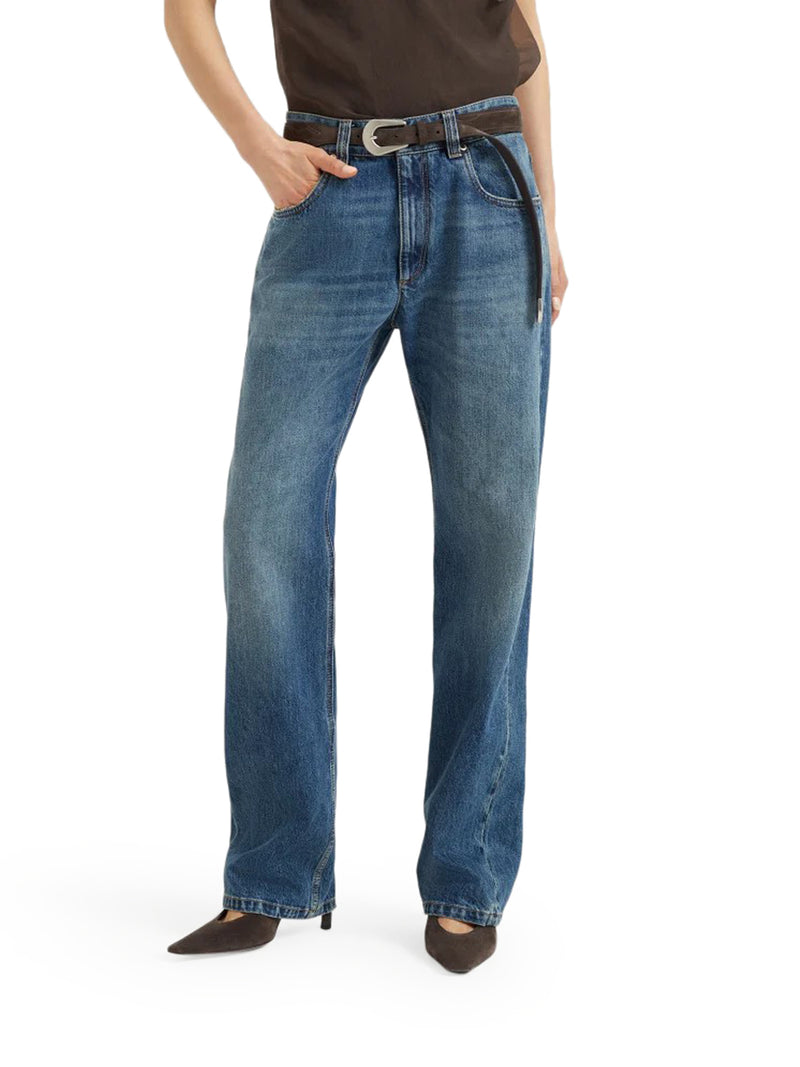 COLUMN PANTS IN AUTHENTIC DENIM WITH MONILE