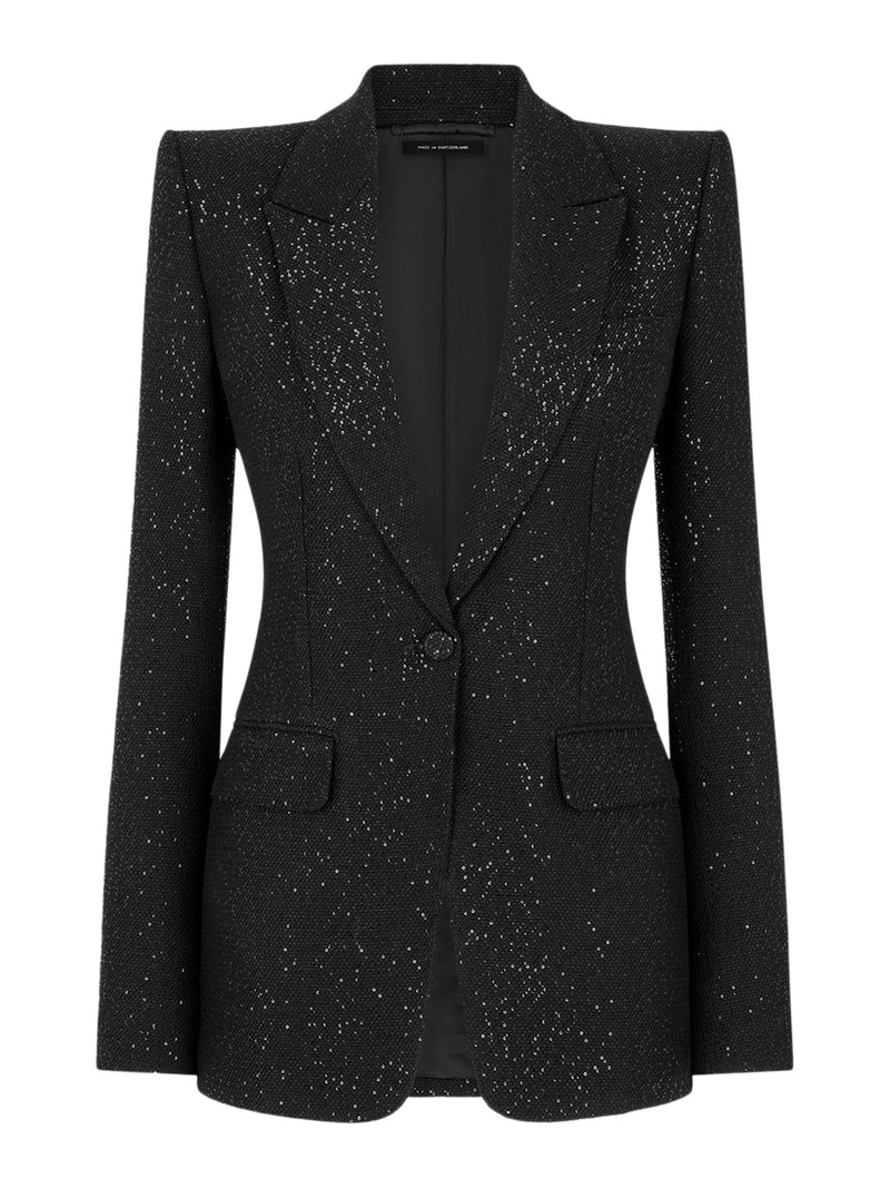 SINGLE-BREASTED WOOL BLEND CREPE JACKET WITH SEQUINS