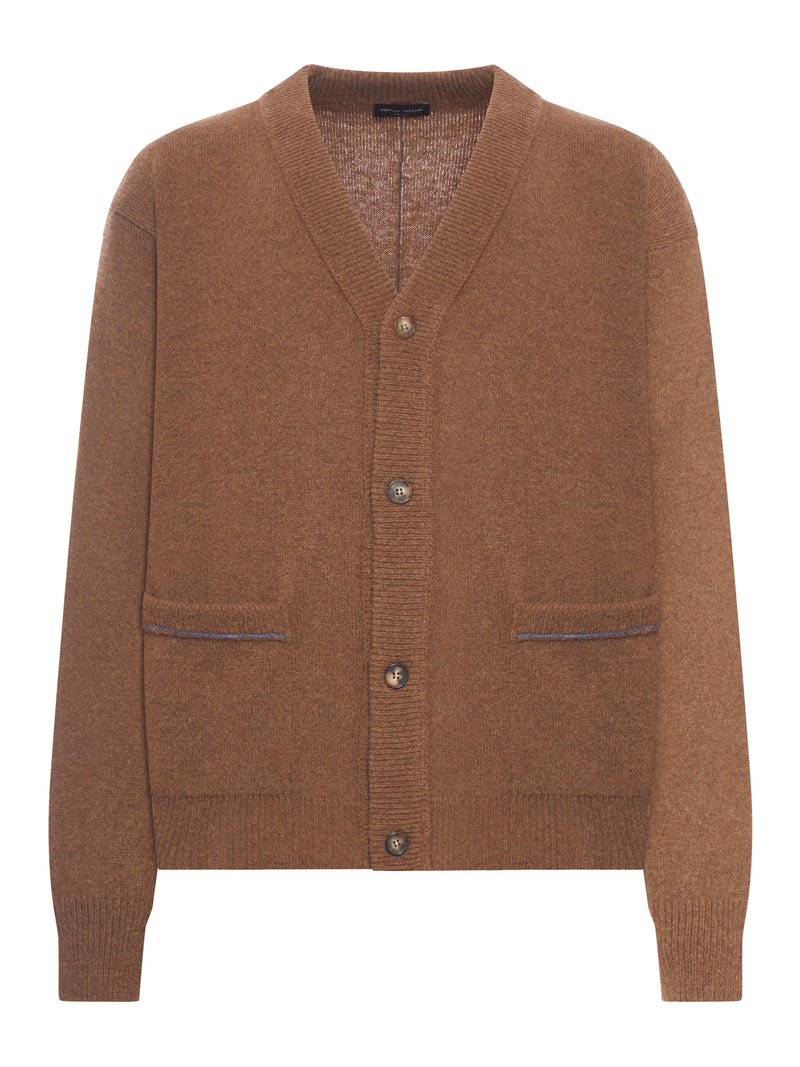 WOOL CARDIGAN WITH CONTRAST STITCHING