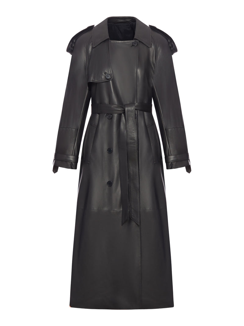 LONG LEATHER TRENCH COAT