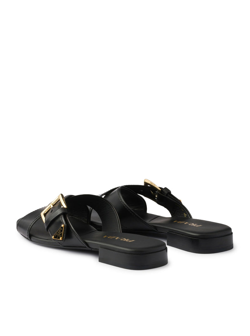 LEATHER SLIDER SANDALS WITH BUCKLE