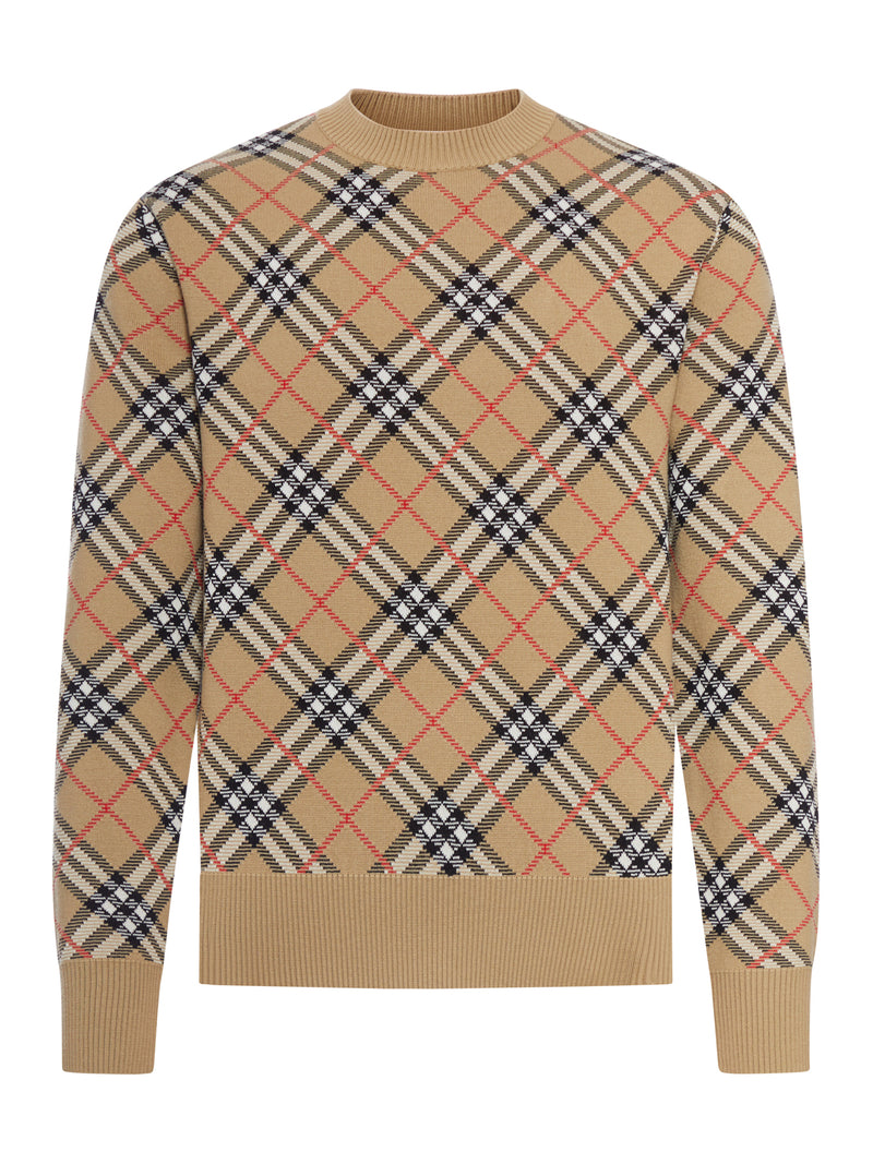 CHECKED COTTON AND WOOL PULLOVER