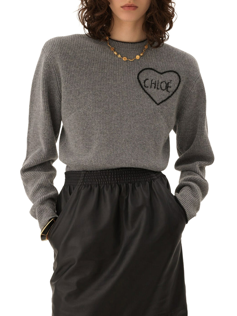 CROPPED WOOL KNIT SWEATER WITH LOGO