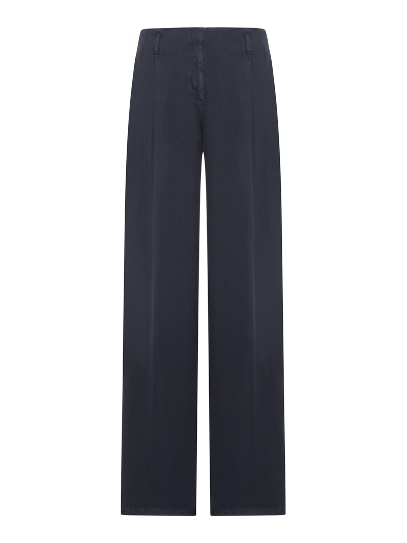 BLACK COTTON DENIM TROUSERS WITH LIVED-IN TREATMENT