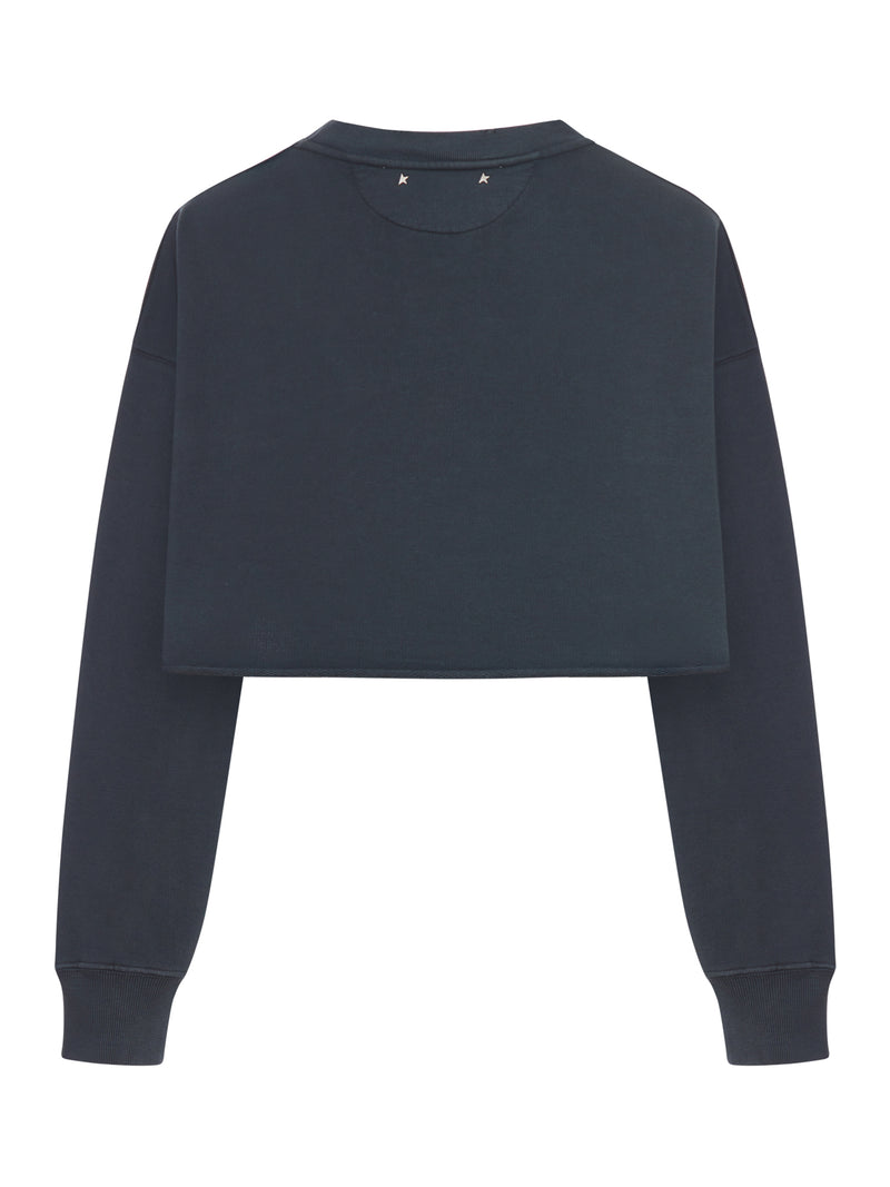 CREW NECK SWEATSHIRT IN ORGANIC COTTON FLEECE WITH CRYSTALS ON THE NECK
