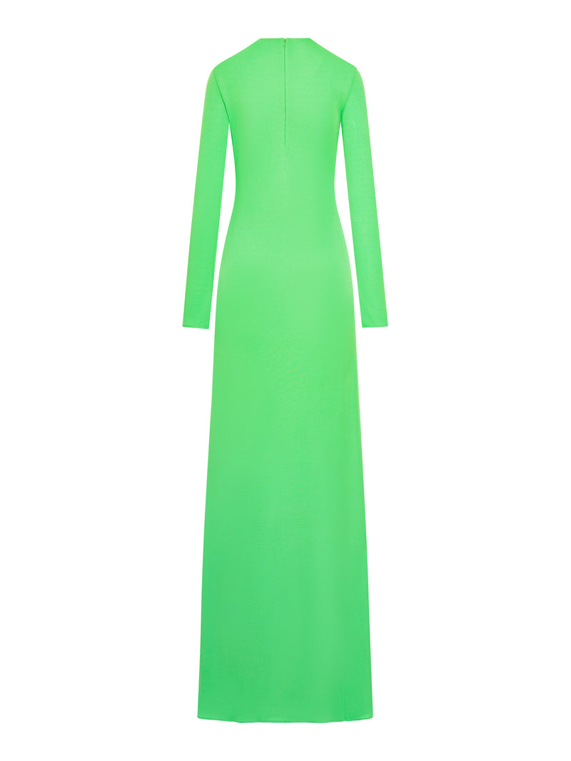 LONG SLEEVE SLASH FRONT EVENING DRESS