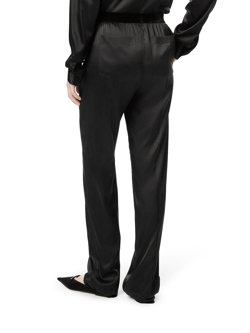 BLACK STRETCH SILK SATIN TROUSERS