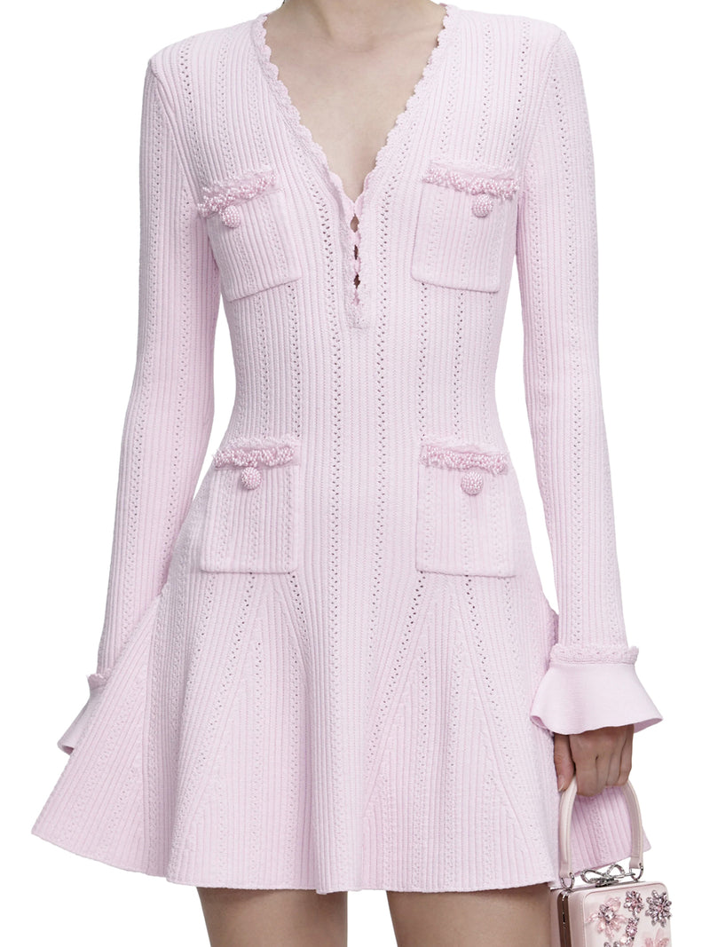 MINI KNITTED DRESS WITH PINK PEARL TRIM