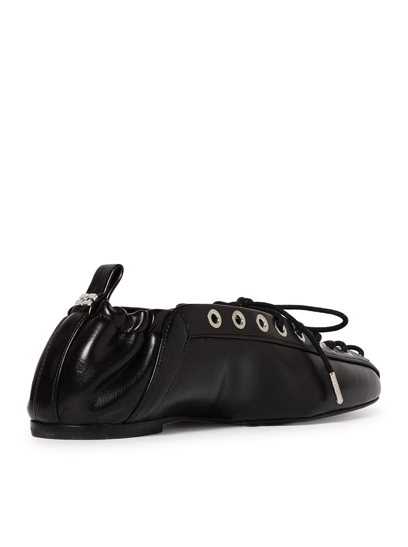 BLACK OLEATEX LACE-UP BALLET FLATS