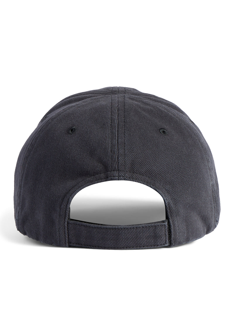 BLACK COTTON DRILL MASKING TAPE CAP WITH A WASHED EFFECT