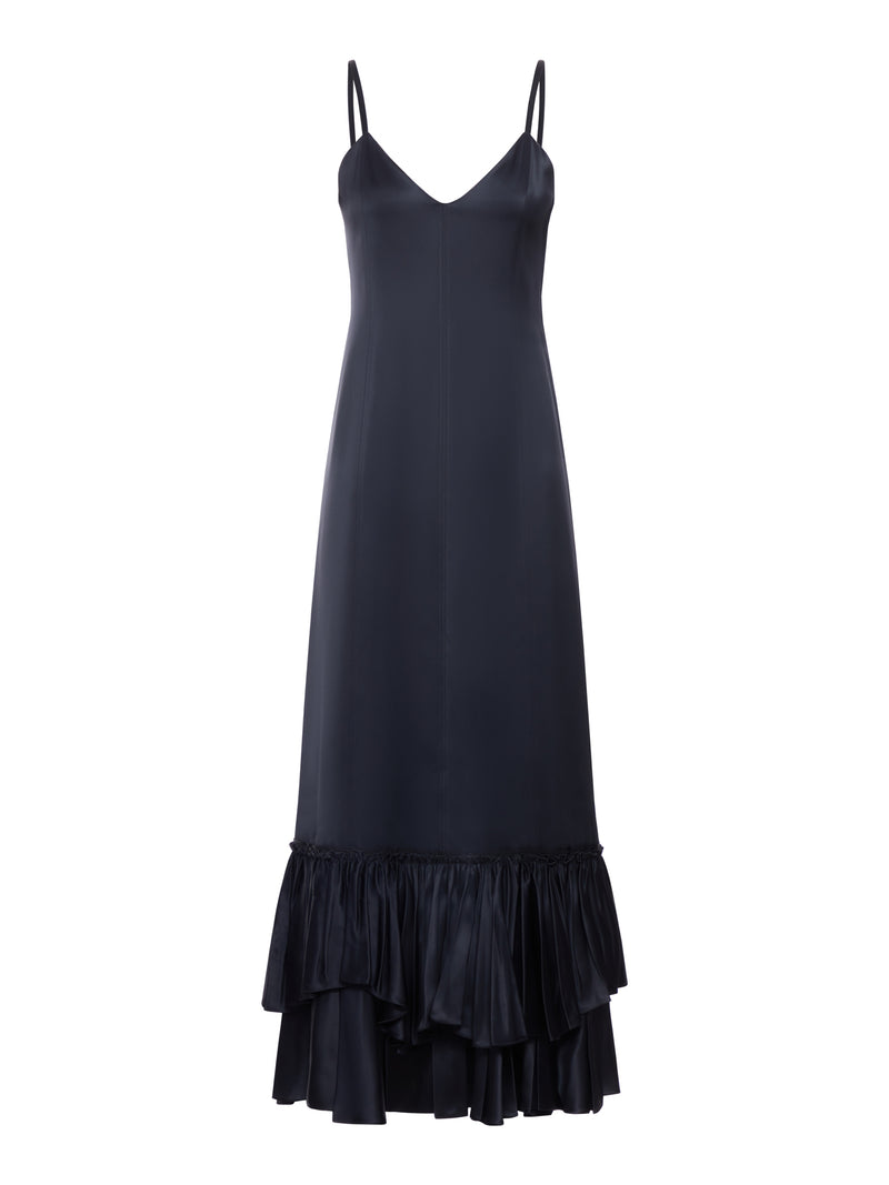 RUFFLED SILK BLEND DRESS